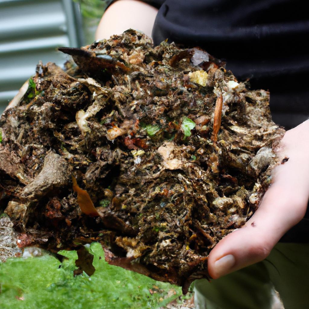 Person holding composting materials outdoors