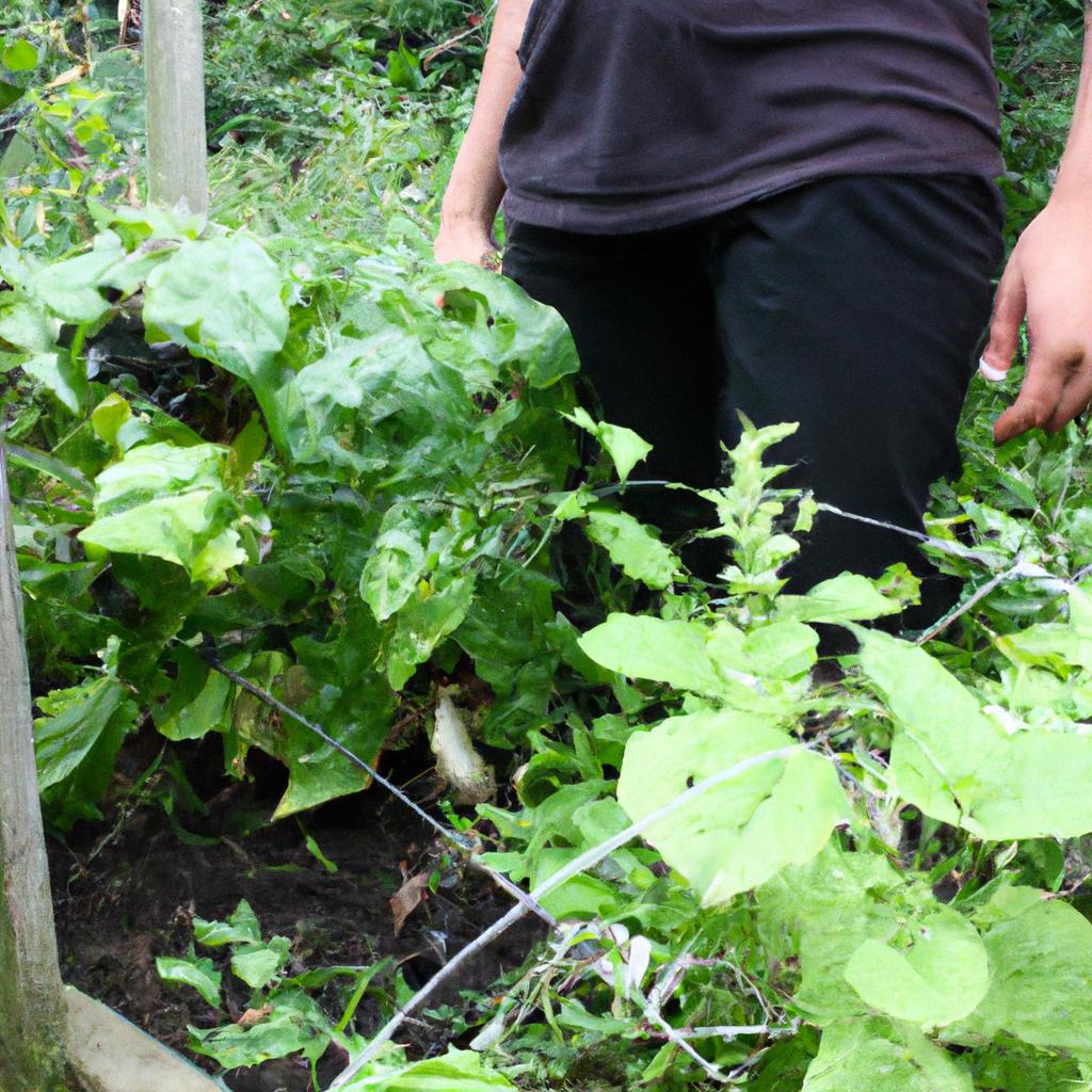 Person tending to organic garden