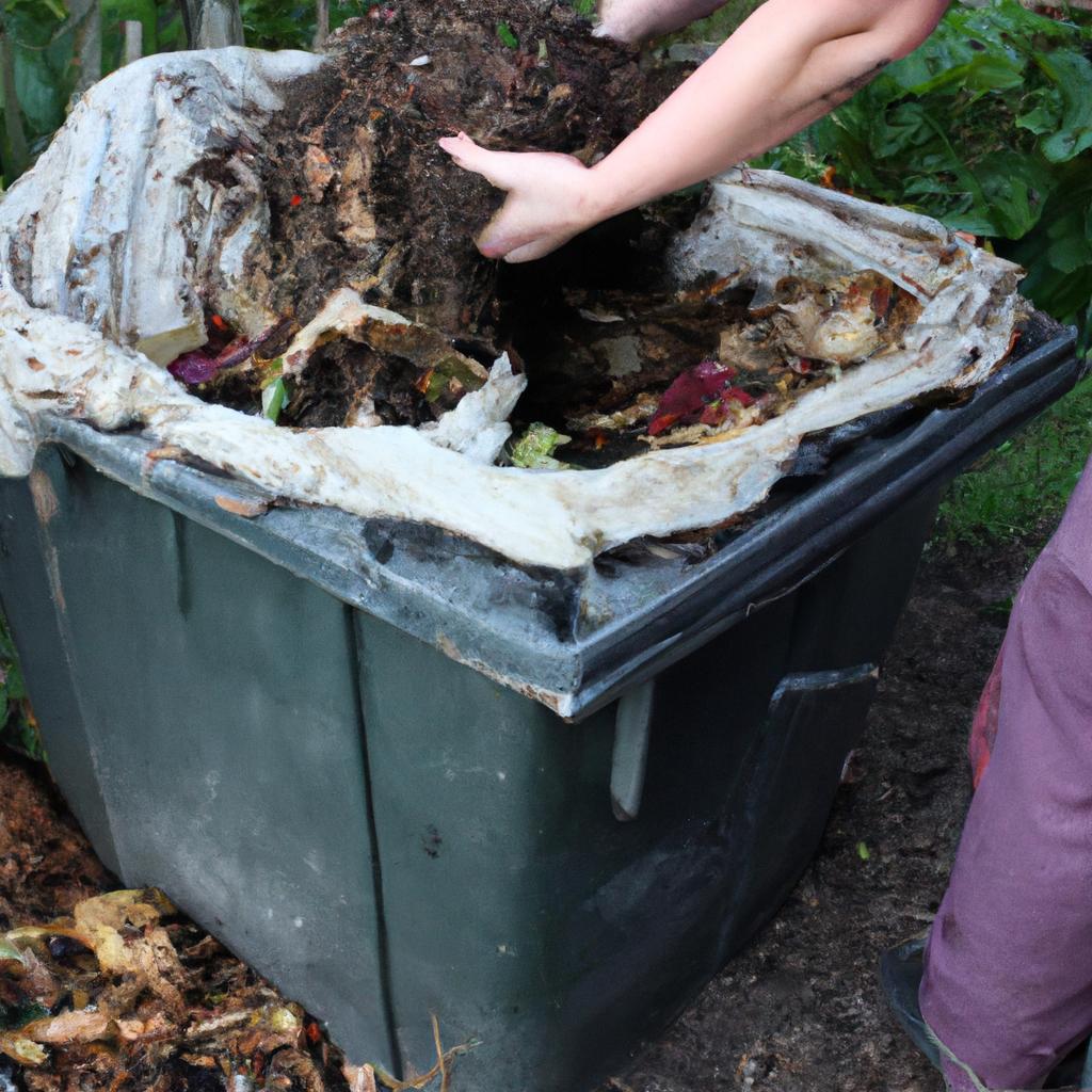 Person composting in backyard garden