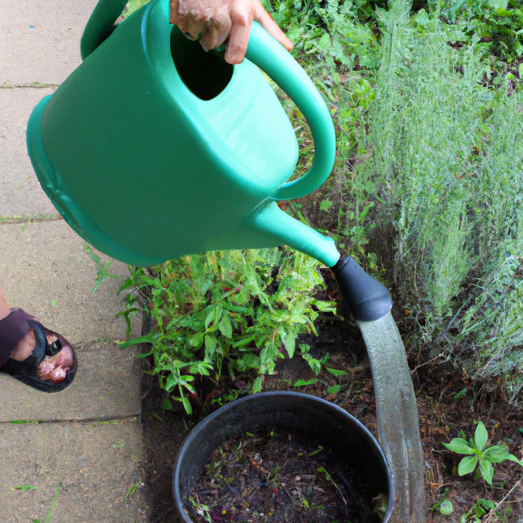 Person watering plants with watering can